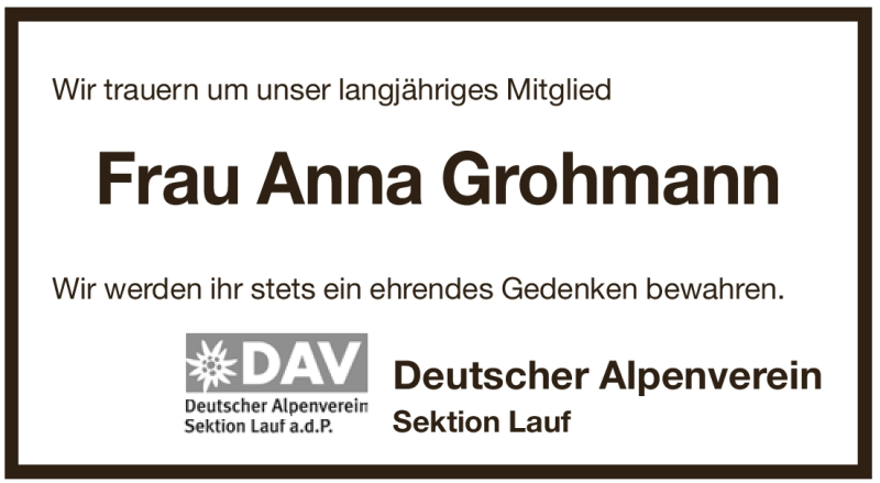  Traueranzeige für Anna Grohmann vom 29.11.2011 aus Pegnitz-Zeitung